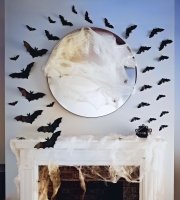 Halloweenska dekorácia - netopier sada - samolepiaca - čierna - 30 ks / balenie