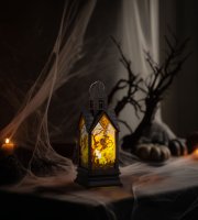 Halloweenská svietiaca dekorácia - čarodejnica - žltá LED - 17,5 x 6,3 x 6,3 cm - 3 x LR44  