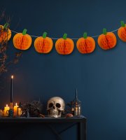 Halloweenska dekorácia - tekvicová lampiónová girlanda - papier - 2 m  