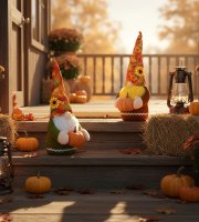 Jesenná dekorácia - trpaslík s tekvicou - 2 druhy - 35 x 13 x 13 cm