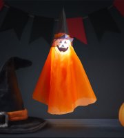 Halloweenová osvetlená dekorácia - tekvica - zavesiteľná - RGB LED - 70 x 50 cm