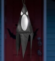 Halloween osvetlená dekorácia - duch - čierna - 10 farebných LED - zavesiteľná - 2 x 2032 - 75x20 cm