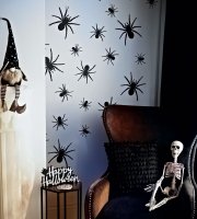 Halloweenská dekorácia - sada pavúkov - samolepiace - čierne - 30 ks / balenie