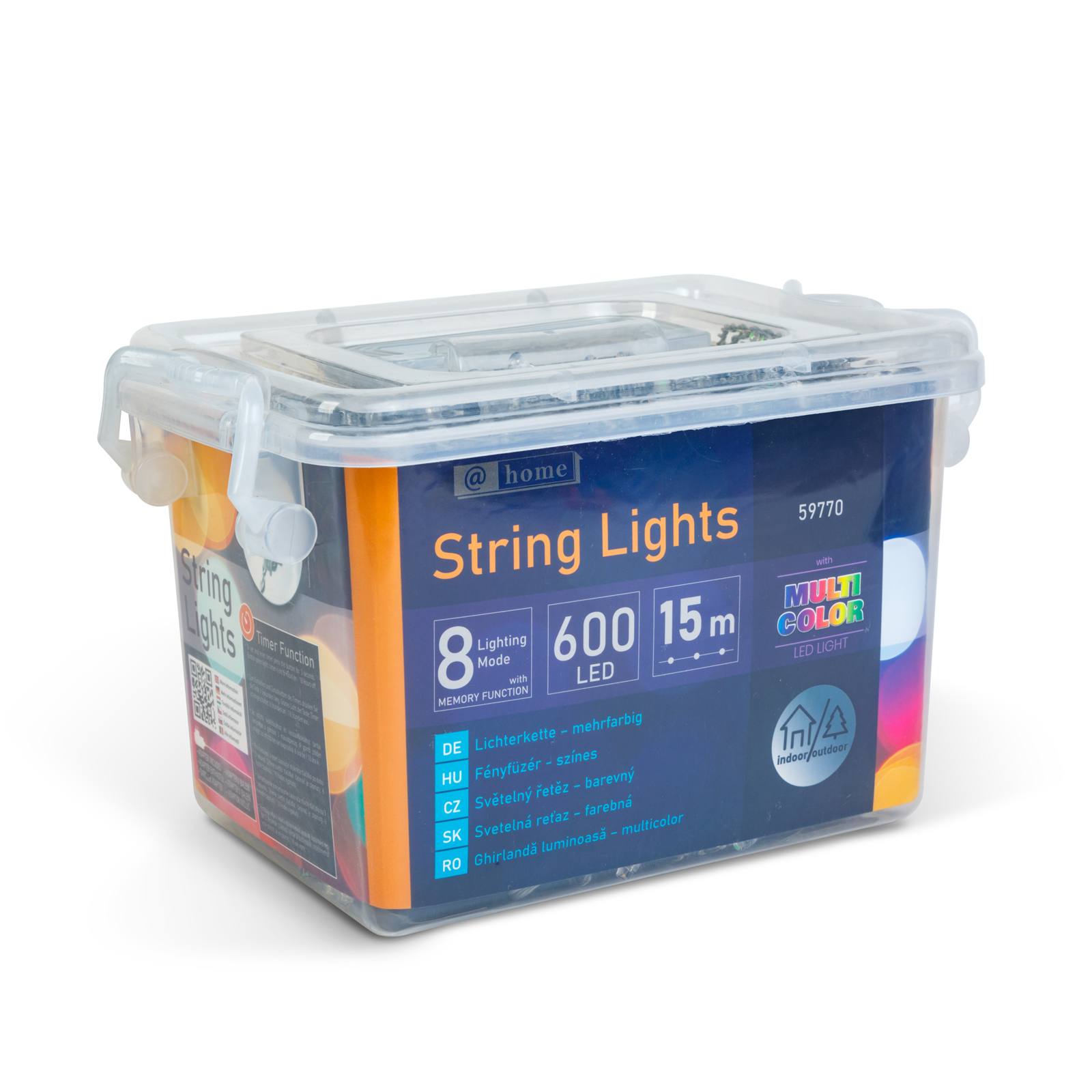 Svetelná reťaz – 15 m – 600 LED – 220–240 V – 6 W – priehľadný kábel