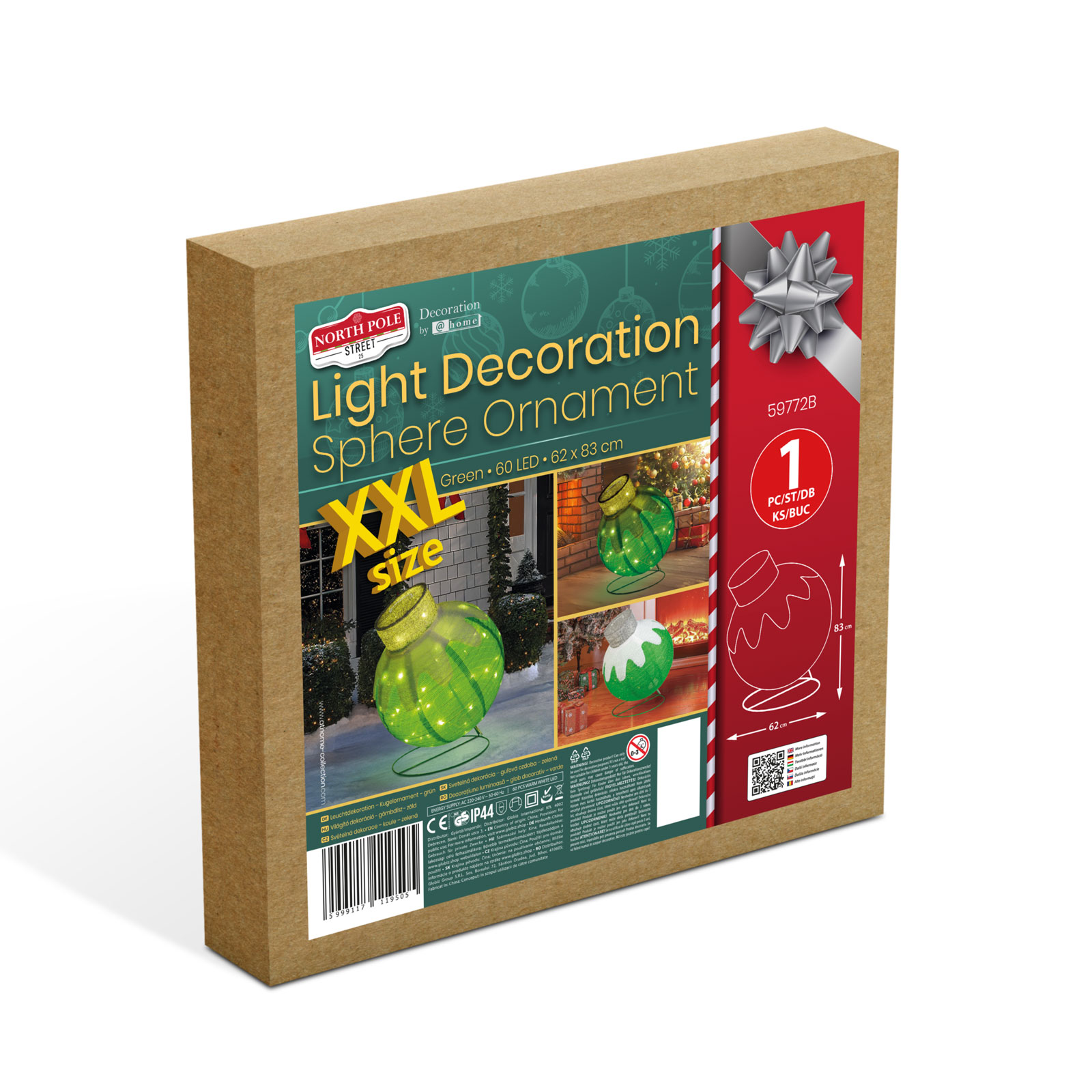 Svetelná dekorácia – guľová ozdoba – 60 LED – 60 x 83 cm – zelená – 100–200 V AC