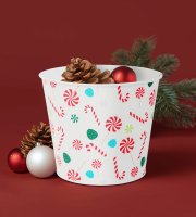 Vianočná dekorácia - kovový kvetináč, vedierko - cukrová palica - 13 x 11 cm