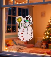 Vianočná okenná dekorácia - snehuliak - s prísavkou - 30 x 29 cm