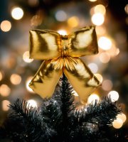 Mašľa dekorácia - trblietavá zlatá - 21 x 19 cm