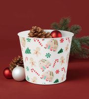 Vianočná dekorácia - kovový kvetináč, vedierko - domček - 13 x 11 cm