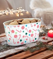 Vianočný kovový kôš - cukrovej palice - 19 x 11,5 x 9,5 cm