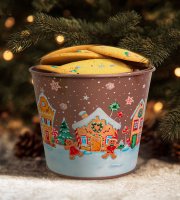 Vianočná dekorácia - kovový kvetináč, vedierko - perník - 13 x 11 cm