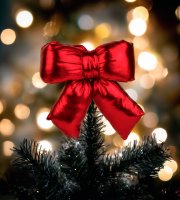 Mašľa dekorácia - trblietavá červená - 21 x 19 cm