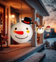 Vianočný lampión - snehuliak - papier - 30 cm