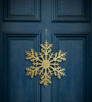 Vianočná dekorácia – snehová vločka – trblietavá zlatá – závesná – 31 cm