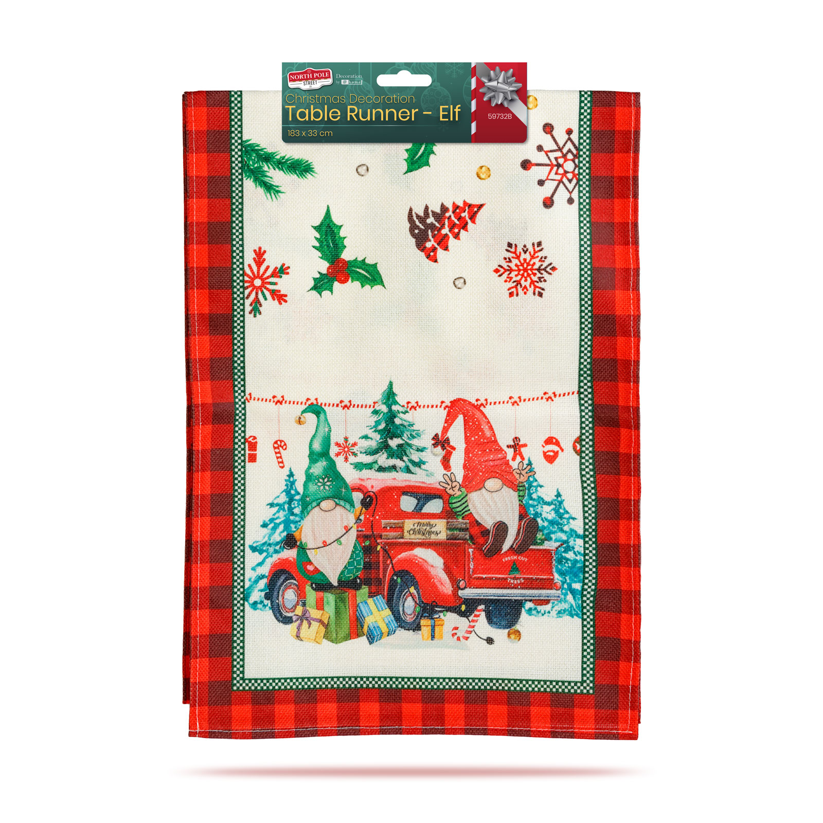 Vianočná dekorácia - stolový behúň - škriatok - 183 x 33 cm