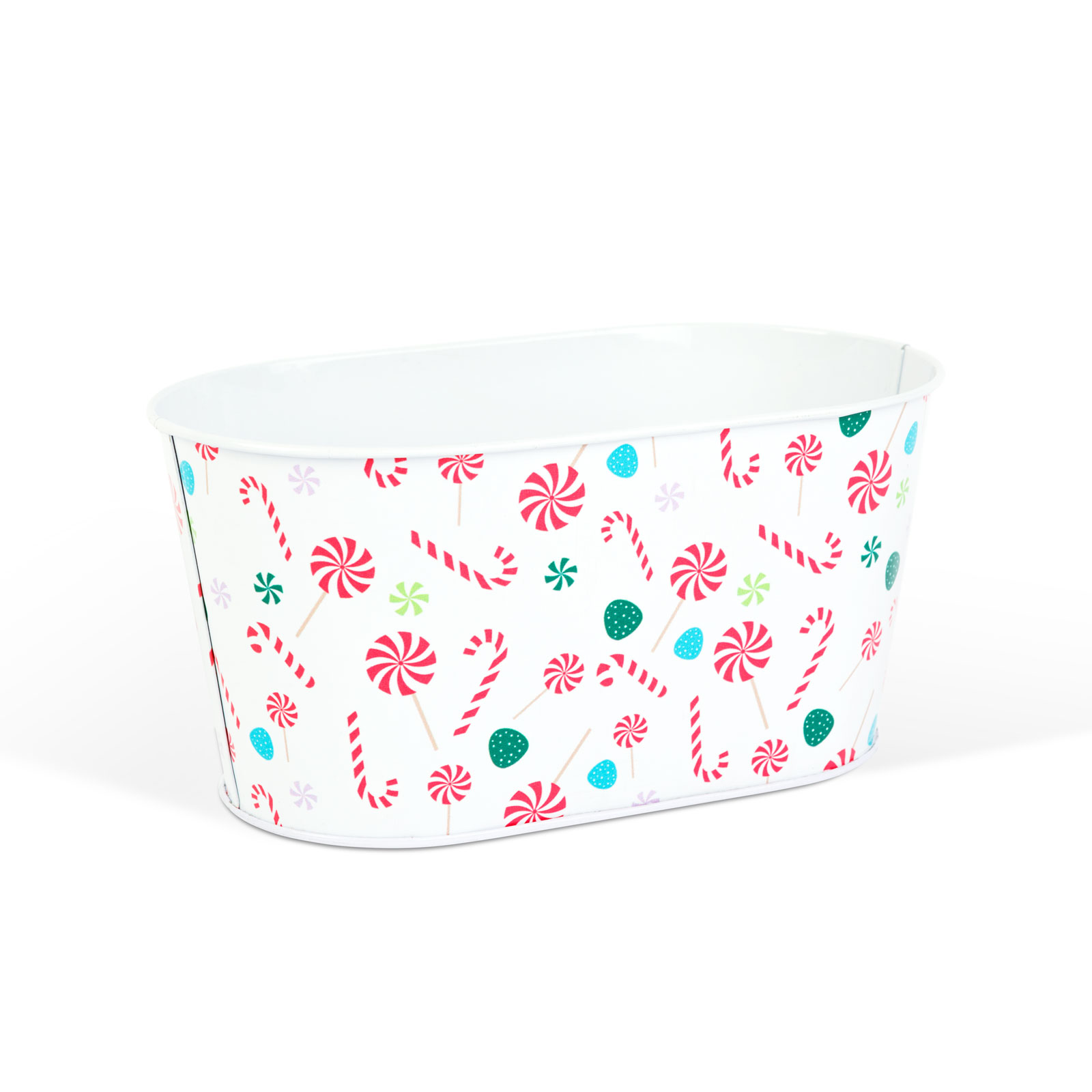 Vianočný kovový kôš - cukrovej palice - 19 x 11,5 x 9,5 cm