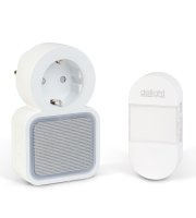 Digitálny bezbatériový a bezdrôtový zvonček – Kinetický – do zásuvky 220–240V AC – biely – modrá LED