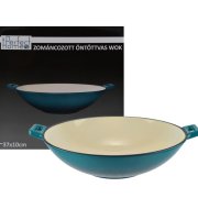 Smaragdovo modrý smaltovaný liatinový wok 37 cm