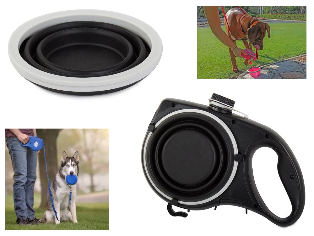 Automatické vodítko pre psa s nádržkou a silikónovým napájadlom
