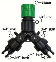 Záhradný kvapkový zavlažovací kohútik adaptér 4-cestný rozdeľovač