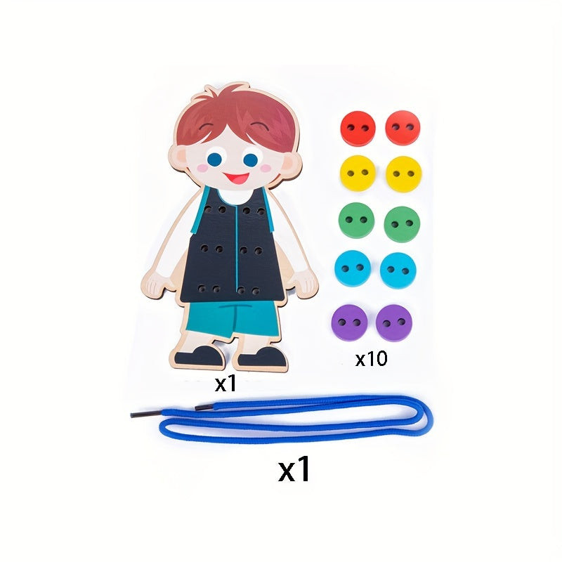 12-dielna drevená sada na šnurovanie odevov a obuvi