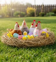 Textilná dekorácia - sliepočka - 21 x 18 x 11 cm - 4 druhy