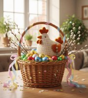 Textilná dekorácia - sliepočka - 18 cm