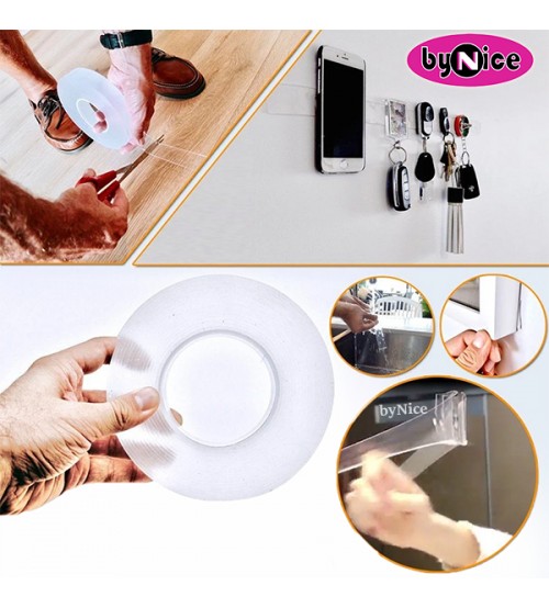 Znovupoužiteľná priehľadná obojstranná lepiaca páska, 3 m