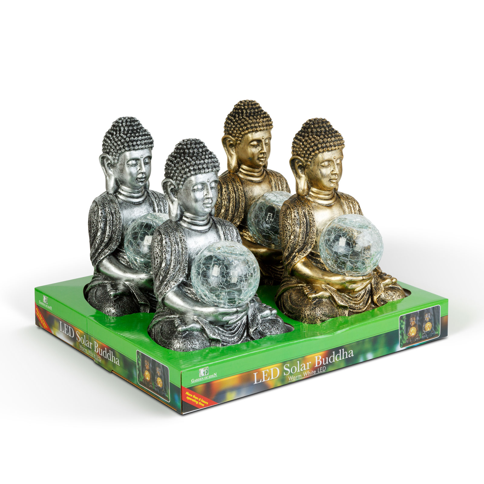 Solárny Buddha – 1 teplá biela LED – živica – 17 x 15 x 26 cm – 2 druhy