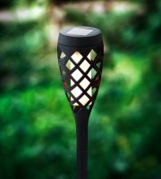 LED solárna lampa - zapichovacia - efekt plameňa - 12 žltých LED - plast - čierna - 60 x 420 mm