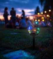 Zapichovacia solárna lampa - guľatá - farebná - 10 x 10 x 26,5 (+12,5) cm