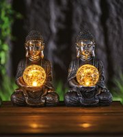 Solárny Buddha – 1 teplá biela LED – živica – 17 x 15 x 26 cm – 2 druhy
