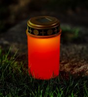 Zapichovacia solárna sviečka – blikajúca teplá biela LED – 7,3 x 20,5 cm – červená / biela