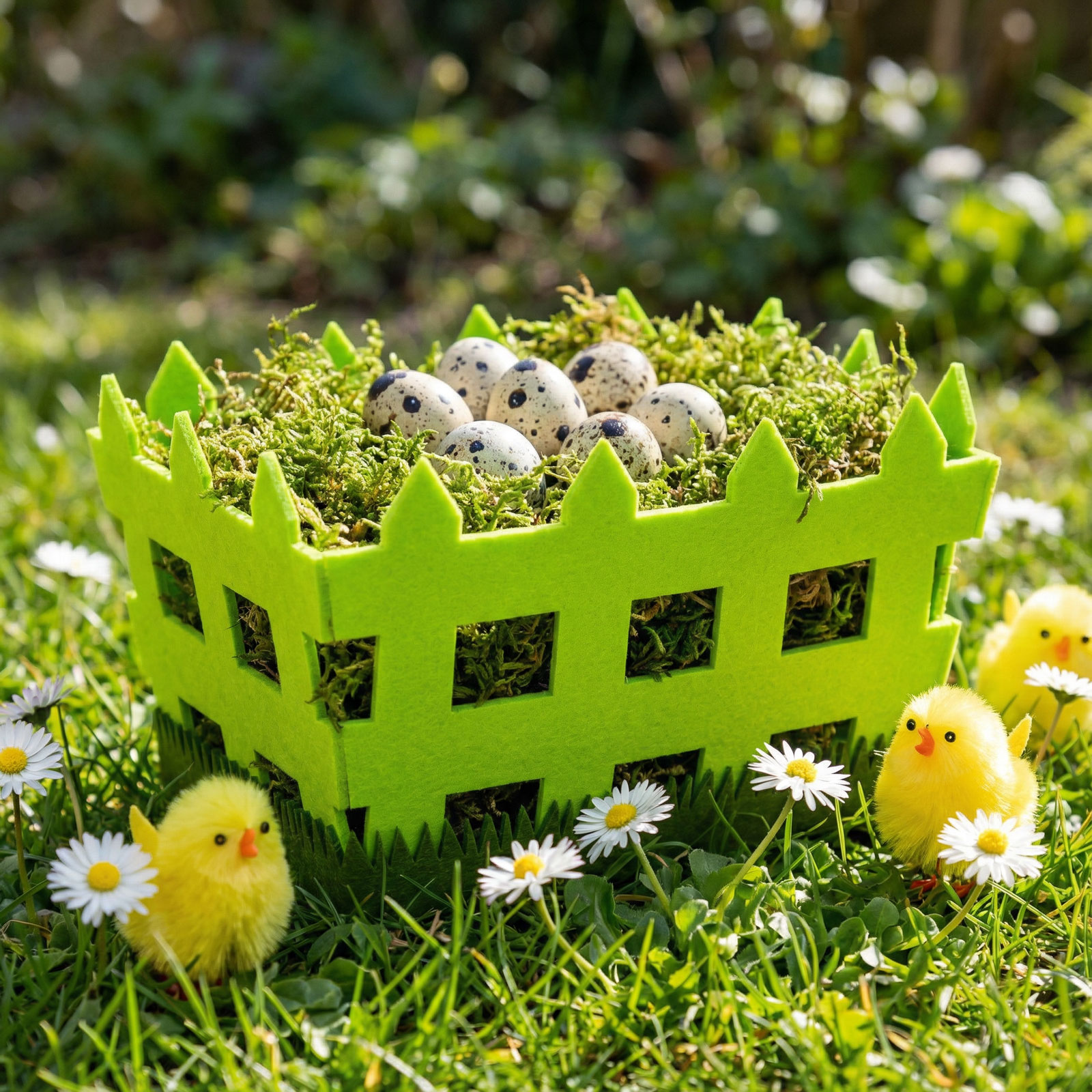 Veľkonočná dekorácia - filcový košík - v tvare plota - 19,5 x 13,2 x 11,7 cm