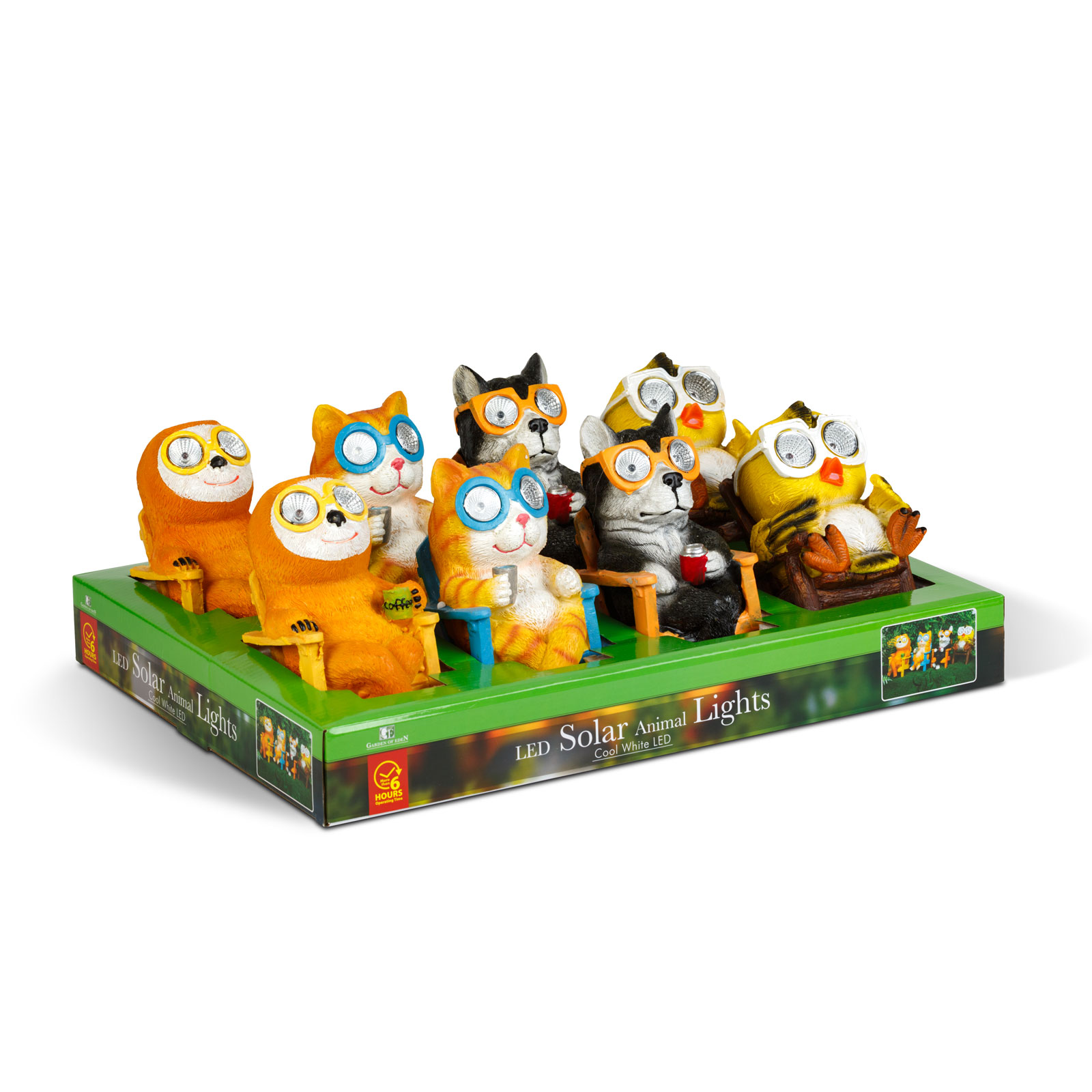 LED solárne zvieracie figúrky – 4 druhy – 2× teplá biela LED – 15 cm