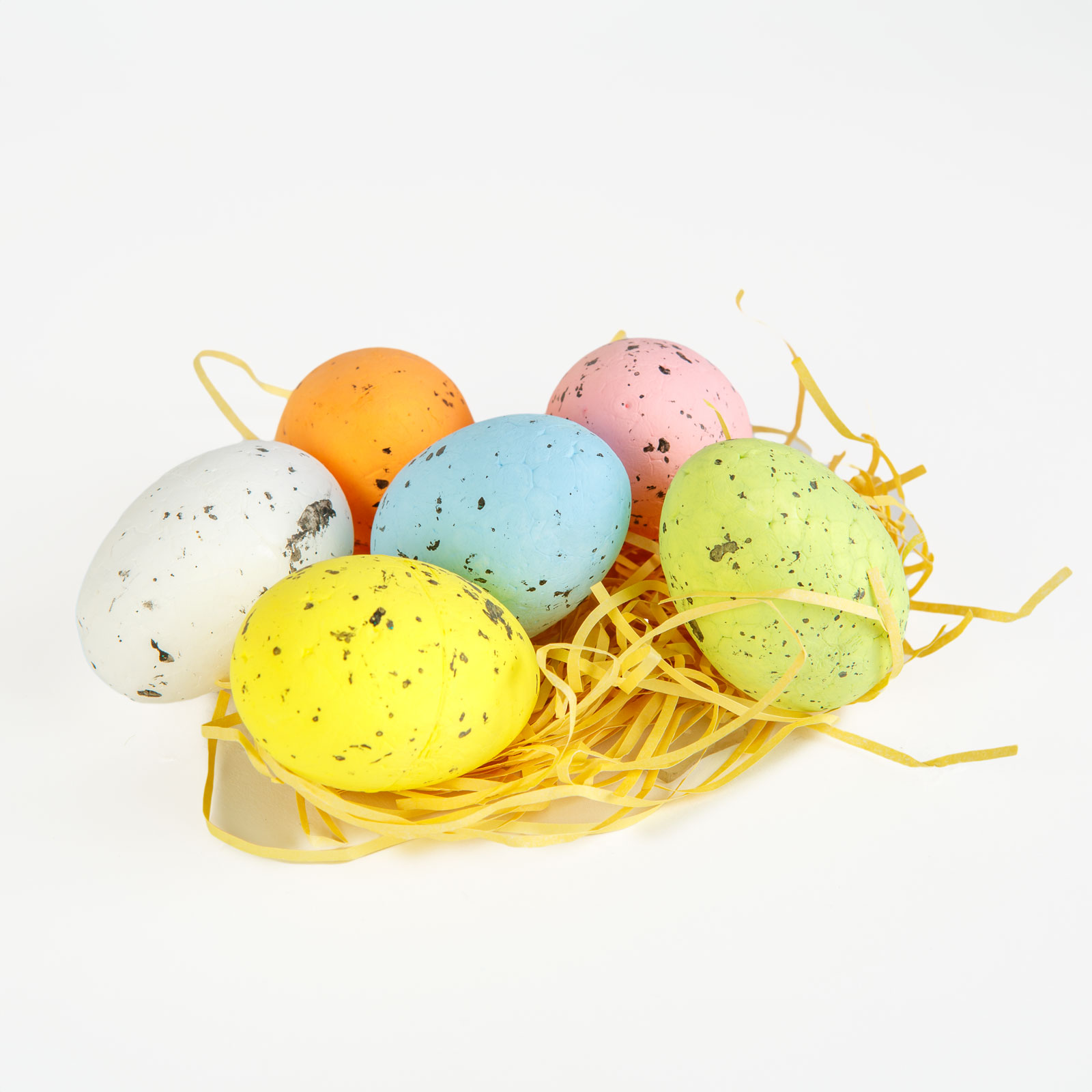 Veľkonočná dekorácia – vajíčka s papierovou trávou – pastelové farby – 4 x 6 cm – 6