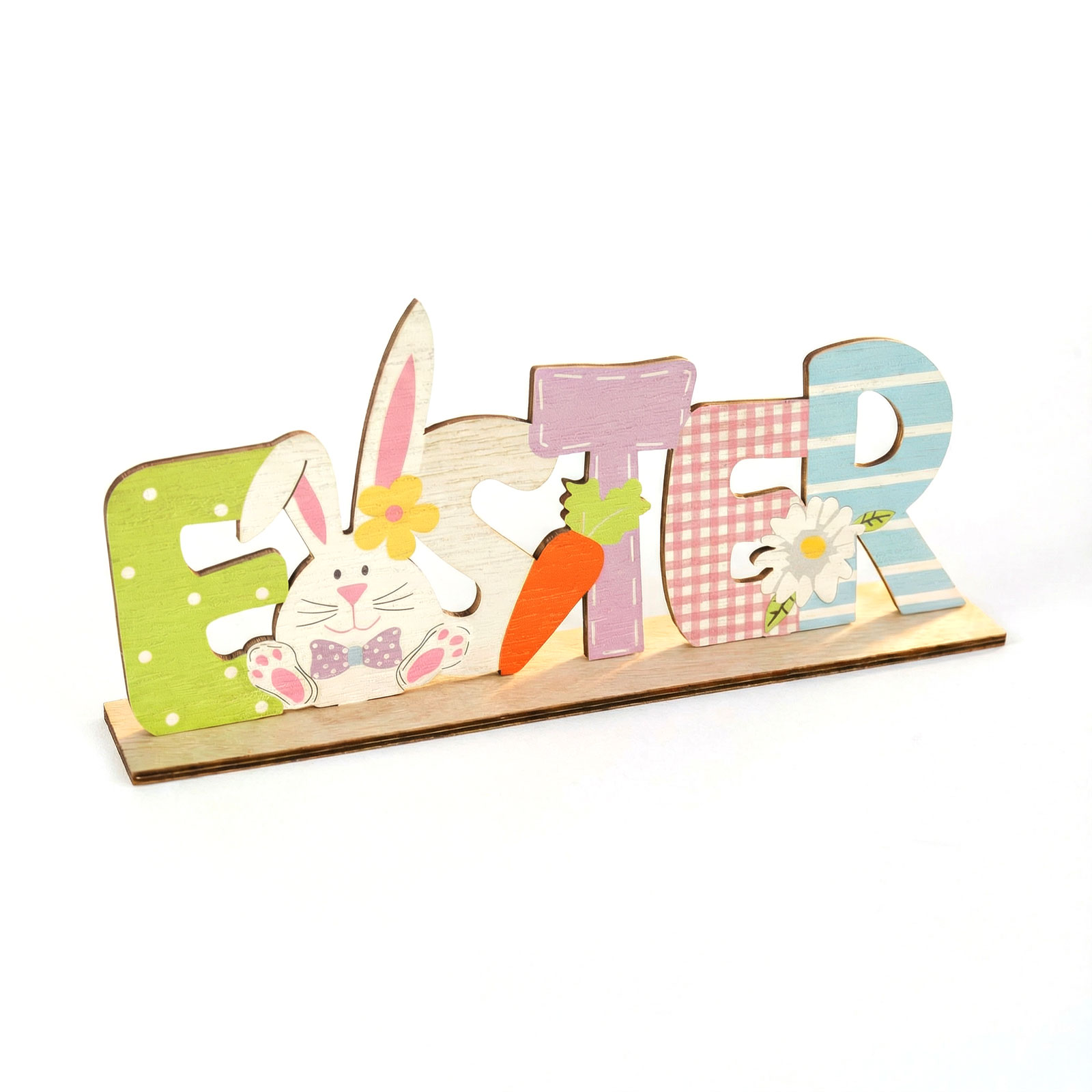 Veľkonočná ležiaca stolová dekorácia z dreva - so zajačikom
