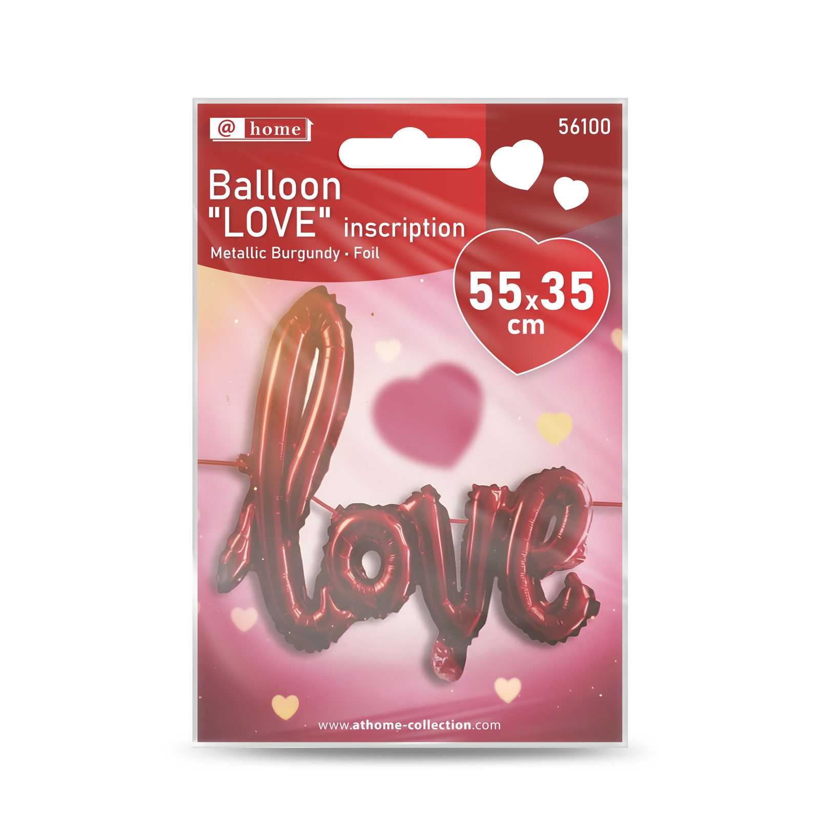 Balón - nápis "LOVE" - metalická bordová, fólia - 55 cm