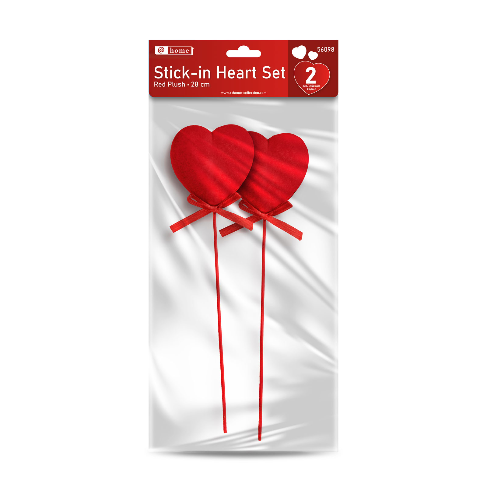 Sada zapichovacích sŕdc - červený plyš, penová guma - 28 cm - 2 ks / balenie