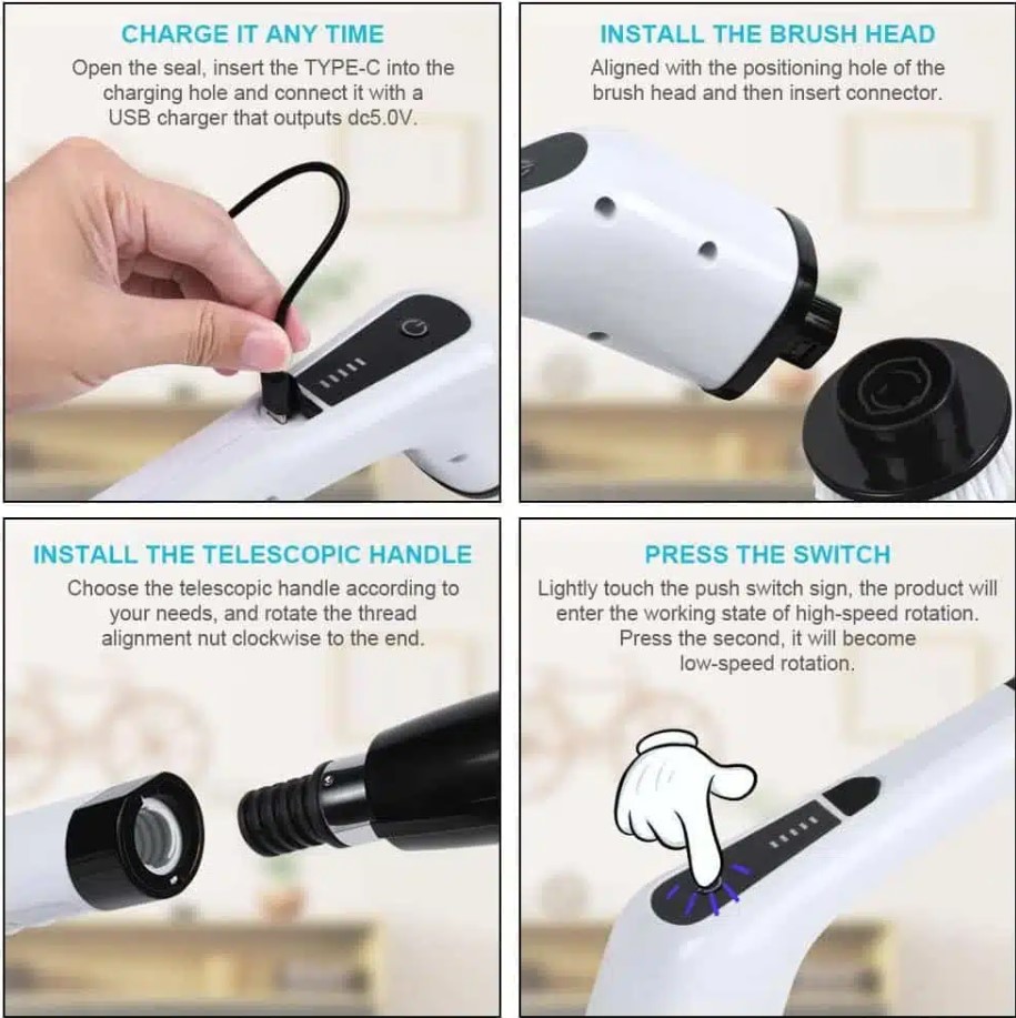 9 v 1-bezdrôtová, elektrická čistiaca kefa