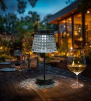 Solárna stolová lampa – dymová – studená biela LED – plast – 26 x 12 cm