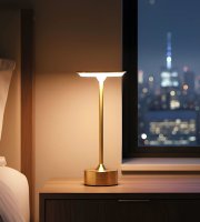 Stolová lampa - zlatý kov - nastaviteľná farebná teplota, jas - akumulátorová - USB
