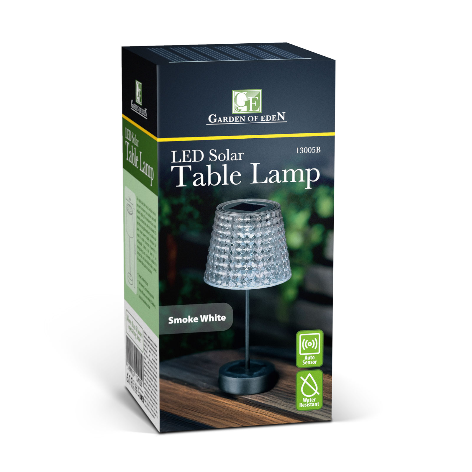 Solárna stolová lampa – dymová – studená biela LED – plast – 26 x 12 cm