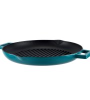 Smaragdovo modrá smaltovaná liatinová grilovacia panvica s výlevkou 31 cm