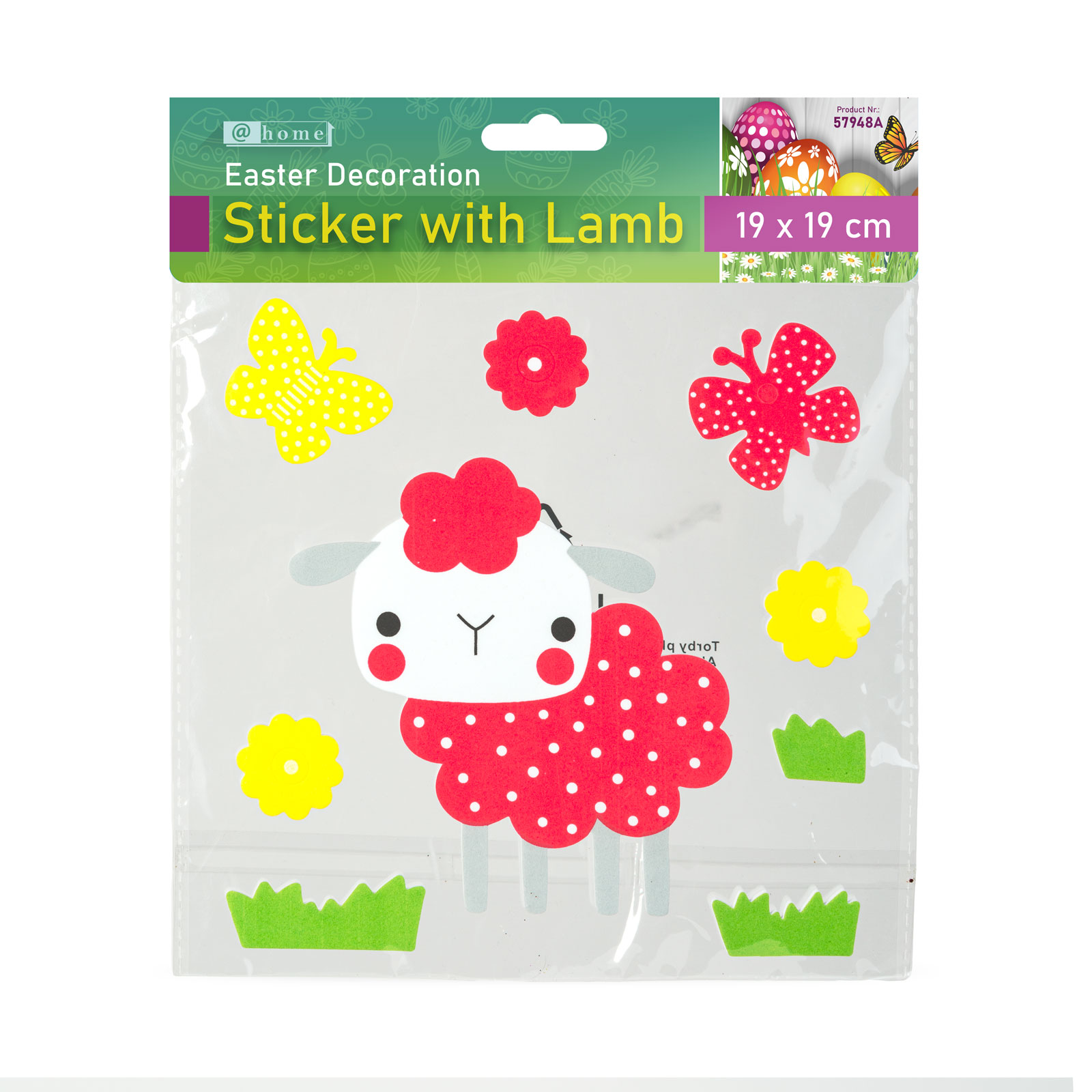 Veľkonočná dekorácia - nálepka - s ovečkou - 19 x 19 cm