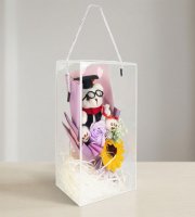 Umelá rastlinná dekorácia - slnečnica s medvedíkom - 14 x 10,5 x 26 cm