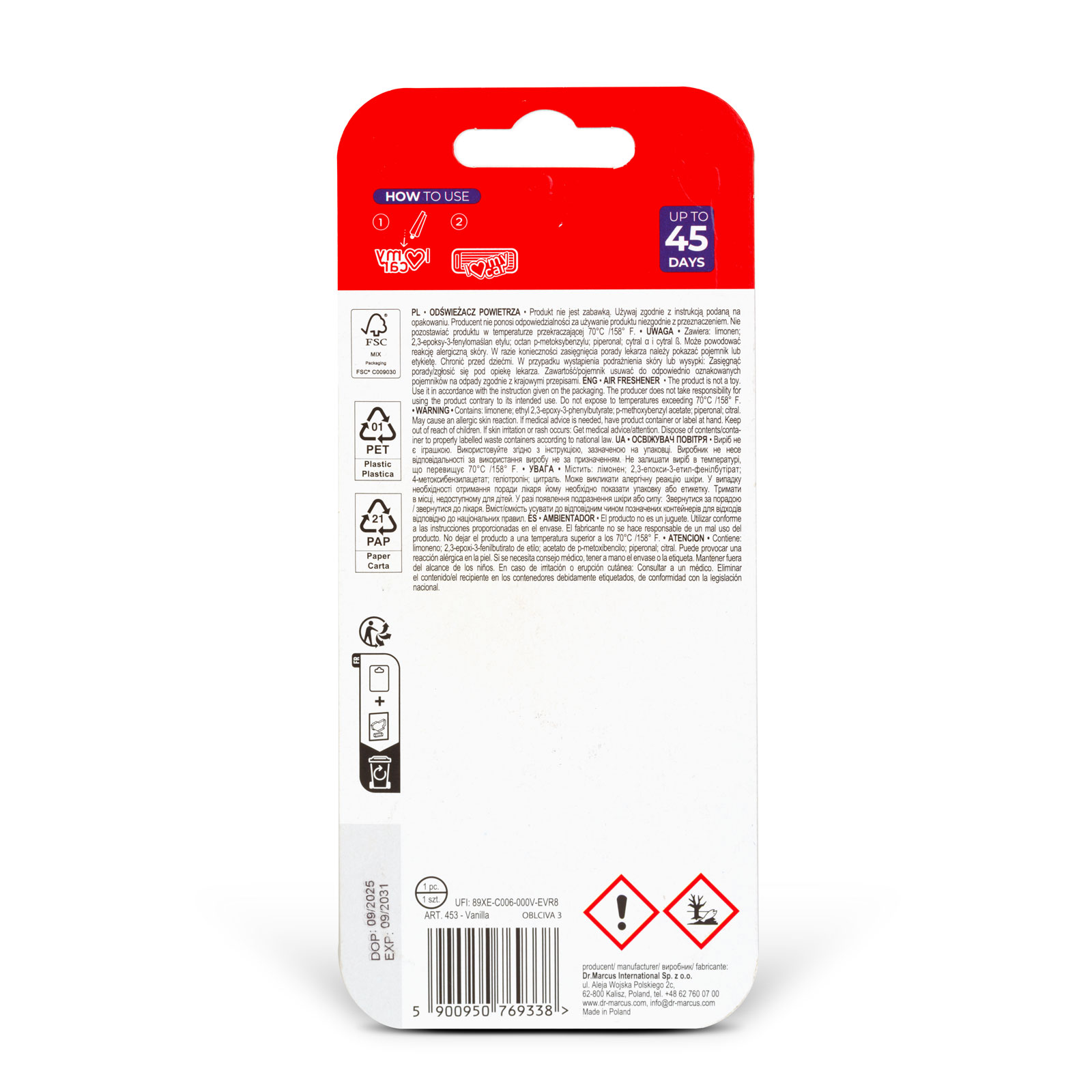 Dr. Marcus CITY I LOVE MY CAR VANILLA Osviežovač vzduchu