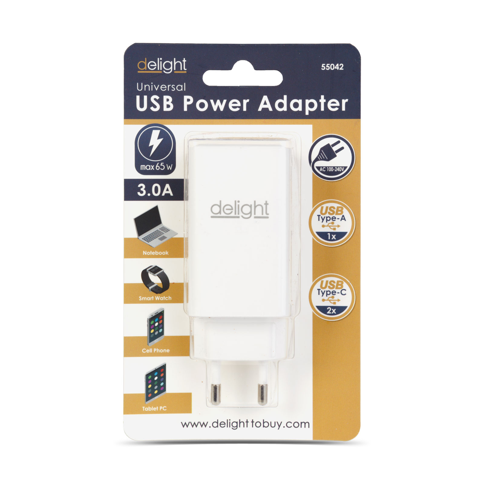 Sieťová adapér - USB-A 20W + Type-C PD45W s rýchlym nabíjaním - biely