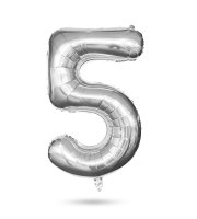 Narodeninový fóliový balón číslo 5 - strieborný - 40