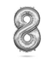 Narodeninový fóliový balón číslo 8 - strieborný - 40